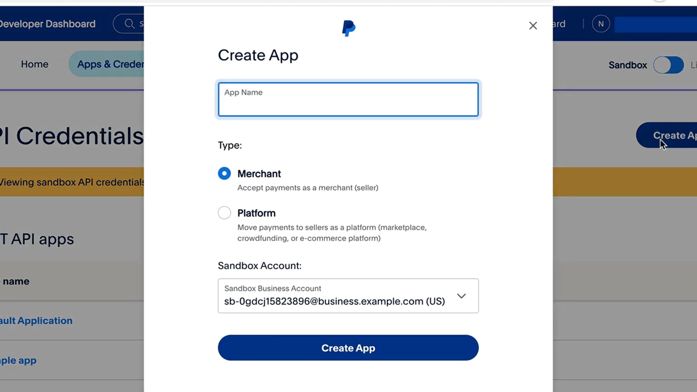 如何创建PayPal应用和接口凭证